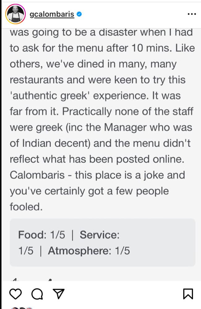 George Calombaris shared the review on social media. Source Instagram