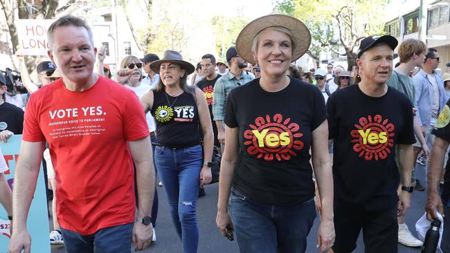 Federal Energy Minister Chris Bowen and Environment Minister Tanya Plibersek at a ‘Walk for Yes’ event in Sydney ahead of the 2023 referendum on an Indigenous voice to parliament. Picture: John Feder/The Australian