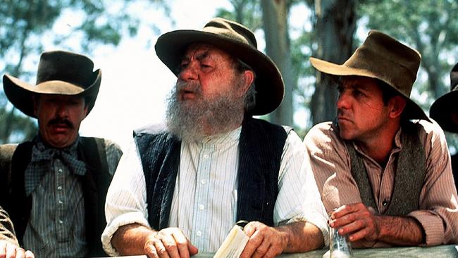 Actors Leo McKern (centre) and David Field (right) in the 1995 adaptation of Steele Rudd’s Dad and Dave: On Our Selection. .