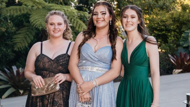 Mackenzie, Laneeka and Aneisha at the Glasshouse Christian College formal. Picture: Jordan Bull of JBull Photography