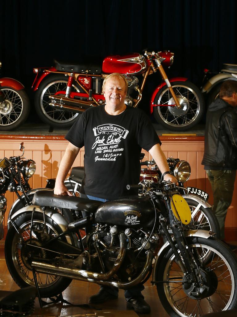 The Richmond Town Hall hosted a Classic Motorcycle Show this week which features a Vincent Lightning motorcycle, owned by Peter Bender. Peter is pictured with his $AUS 1.35 million machine. Picture: MATT THOMPSON