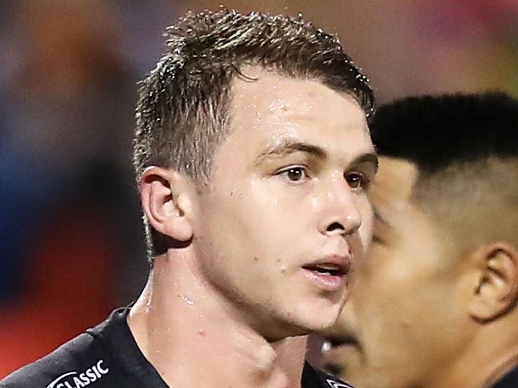 PENRITH, AUSTRALIA - APRIL 05: Dylan Edwards of the Panthers looks dejected during the round four NRL match between the Penrith Panthers and the Wests Tigers at Panthers Stadium on April 05, 2019 in Penrith, Australia. (Photo by Mark Kolbe/Getty Images)