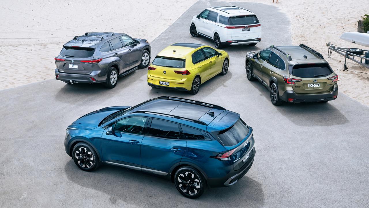 The Kia Sportage, Toyota Kluger, VW Golf, Kia Carnival and Subaru Outback will battle it out along with two electric cars. Photo by Thomas Wielecki