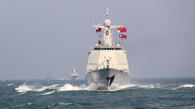 Chinese warships take part in joint military exercises with Russian naval vessels in the East China Sea. Picture: Getty