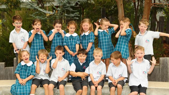St Mary Mackillop Catholic School 2025 Prep White front Zara Tatlic, Sandy Robinson, Ezekiel Burridge, Jensen Bellenger, Reuben Parkinson, Latham Price, William Robinson. Back Reuben Williams, Sienna McArthur, Liberty Gairdner Mann, Aria Babic, Lucy Ivers, Bella Long, Ayla McLeod, River Sims