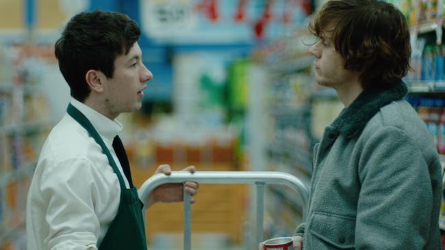 Barry Keoghan and Evan Peters in a scene from American Animals.