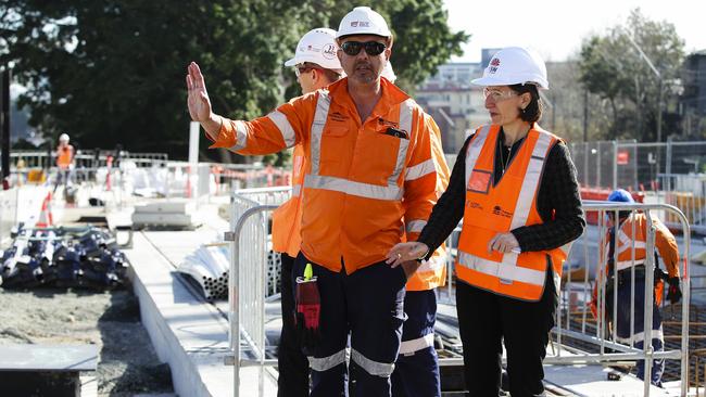 Ms Berejiklian inspects the Randwick site with general foreman Tori McGinity. Picture: Justin Lloyd