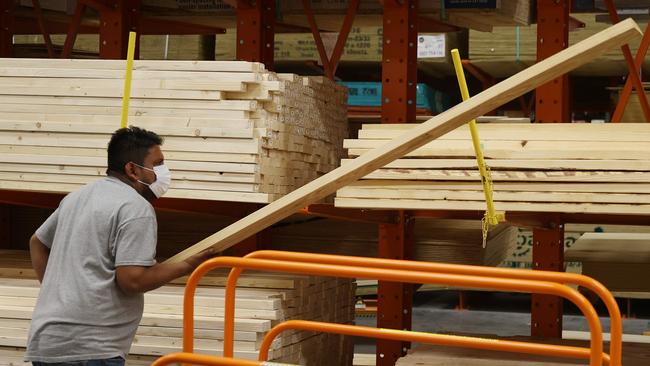 Timber at a Home Depot store in Doral, Florida, last month. Timber futures hit a record high in early May. Picture: Getty Images