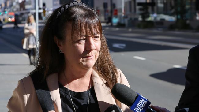 Leanne Mullan mother of hunter bus crash victim Rebecca Mullen pictured speaking to media outside Newcastle court. Brett Andrew Button, Court case mention, Newcastle Court. Picture: NewsWire / Damian Shaw