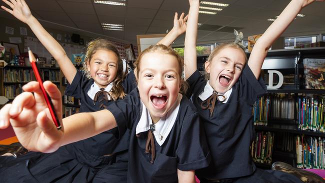 Year 3 Students Jasmine Moody, Penelope Cronin and Mia Vidler at St Margaret's Anglican Girls School. Pic: Lachie Millard