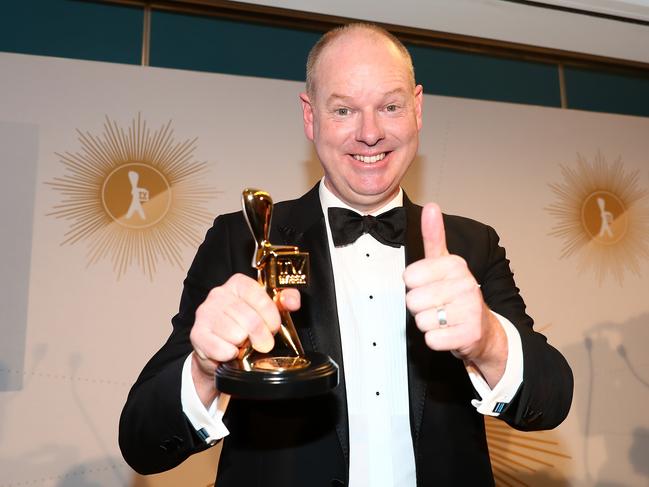 Tom Gleeson poses with the Gold Logie Award for Most Popular Personality during the 61st Annual TV WEEK Logie Awards. Picture: Getty