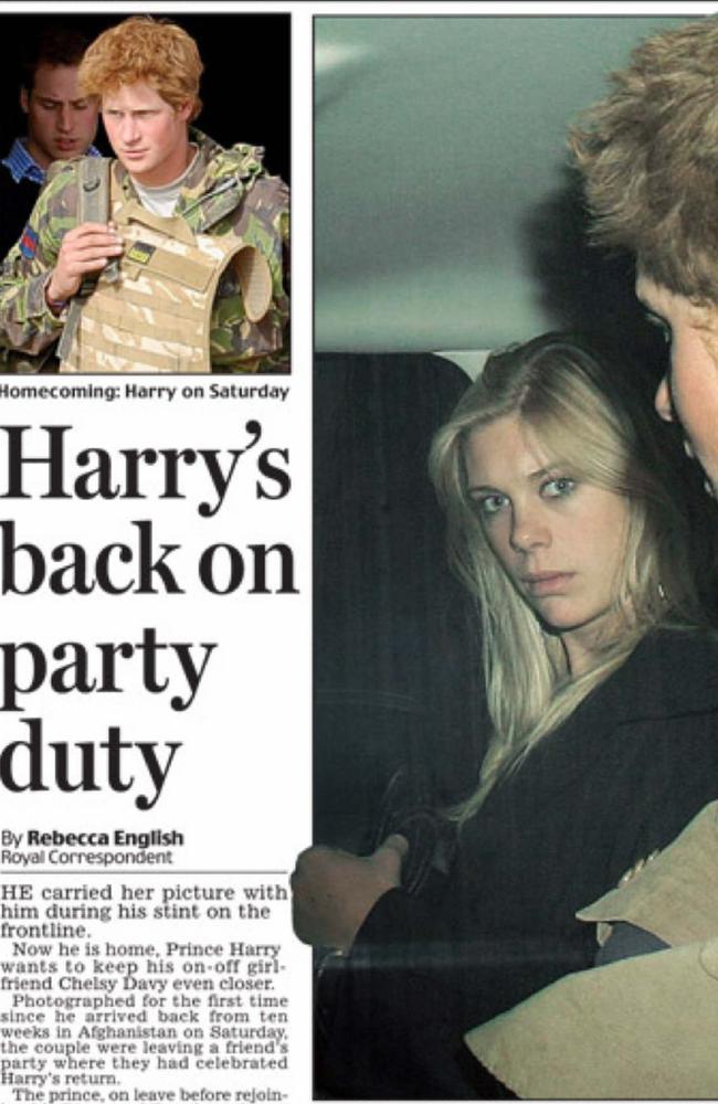 Daily Mail newspaper in 2008 with a photograph of Prince Harry and his girlfriend Chelsy Davy. Picture: Supplied