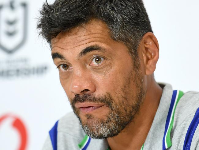 GOLD COAST, AUSTRALIA - MARCH 21: Warriors Coach Stephen Kearney speaks at a press conference after the round 2 NRL match between the New Zealand Warriors and the Canberra Raiders at Cbus Super Stadium on March 21, 2020 in Gold Coast, Australia. (Photo by Bradley Kanaris/Getty Images)