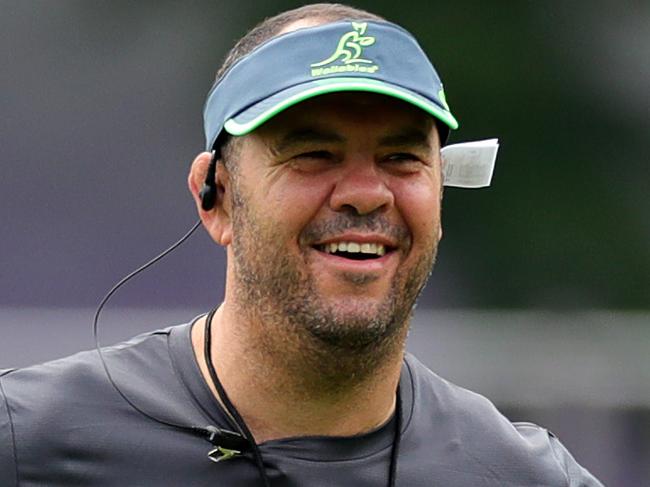 ODAWARA, JAPAN - SEPTEMBER 11: Michael Cheika, Head Coach of Australia smiles during an Australian Wallabies training session at Odawara Stadium on September 11, 2019 in Odawara, Kanagawa, Japan. (Photo by Dan Mullan/Getty Images)