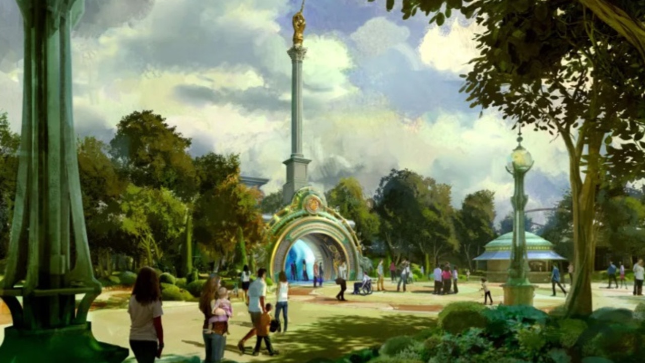 Guests will enter via the Celestial Park land, with four portals to the other ‘worlds’. Picture: Universal Destinations &amp; Experiences