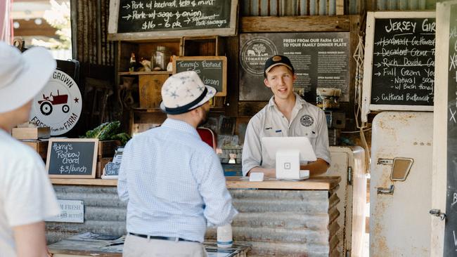 Kay and Dave’s son, Harry, serving at the Tommerup Farm Larder on one of their open days. Picture: Supplied