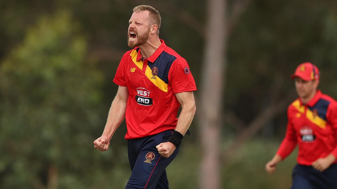 South Australian fast bowler Nathan McAndrew snatched man of the match honours from second-gamer Bryce Jackson with a five-wicket haul that swung the game. Picture: Mark Metcalfe / Getty Images