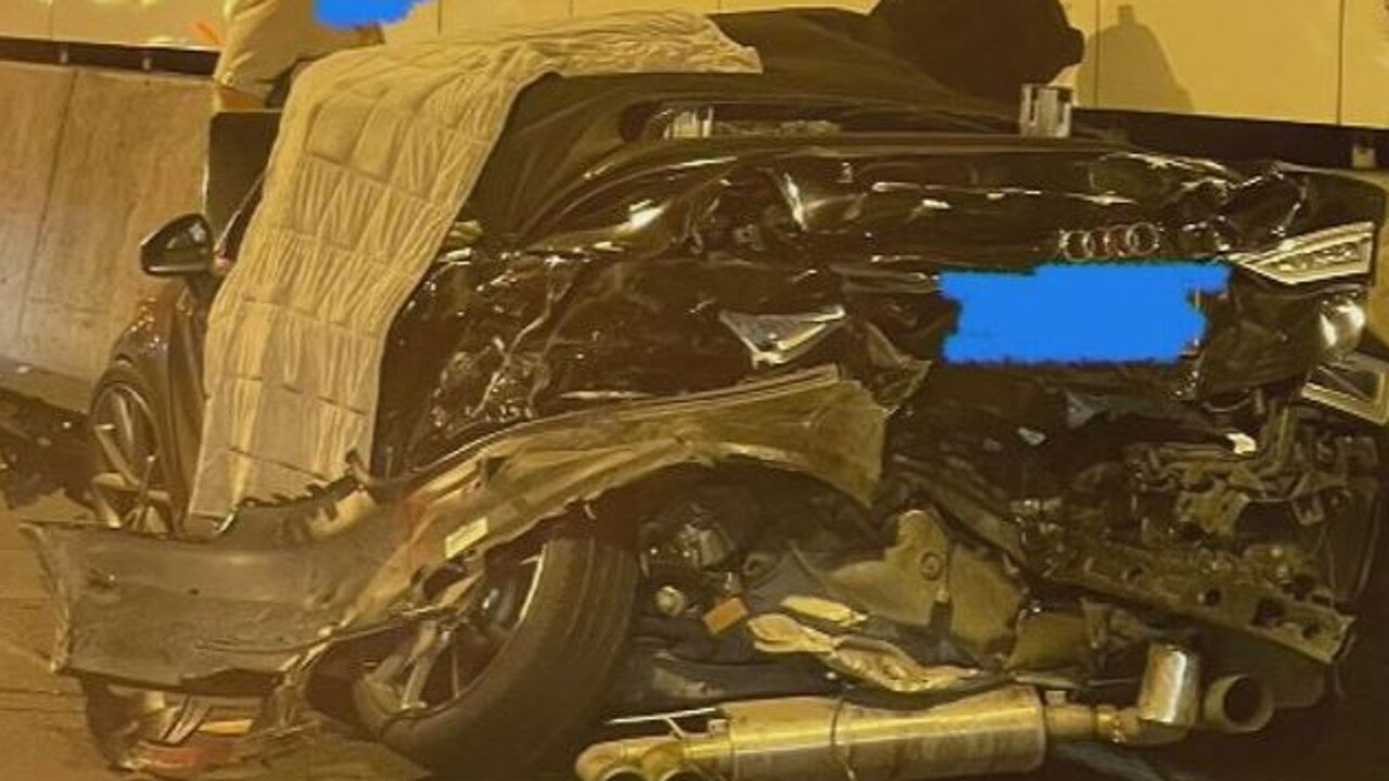 Two people have died and a third is fighting for life after a horror crash in the Legacy Way tunnel in Brisbane on Wednesday afternoon. Picture: Reddit