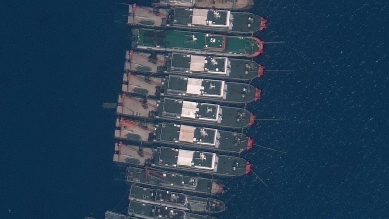 The Chinese vessels are lashed together. Picture: Maxar Technologies/AFP