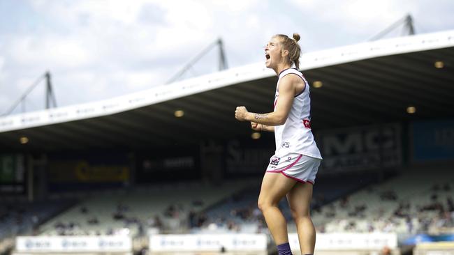 Jasmin Stewart helped to inspire the Dockers with two goals. Picture: Getty