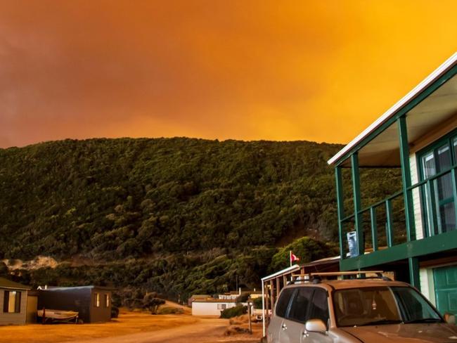 Stunning photos of bushfires hitting Tasmania's west coast were released onto the Remine (Trial Harbour( Facebook page on February 14, 2025. Picture: Supplied