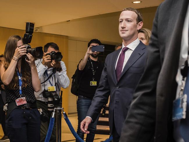 Facebook CEO Mark Zuckerberg leaves the EU Parliament in Brussels after being questioned on his company’s data breach scandal. Picture: AP