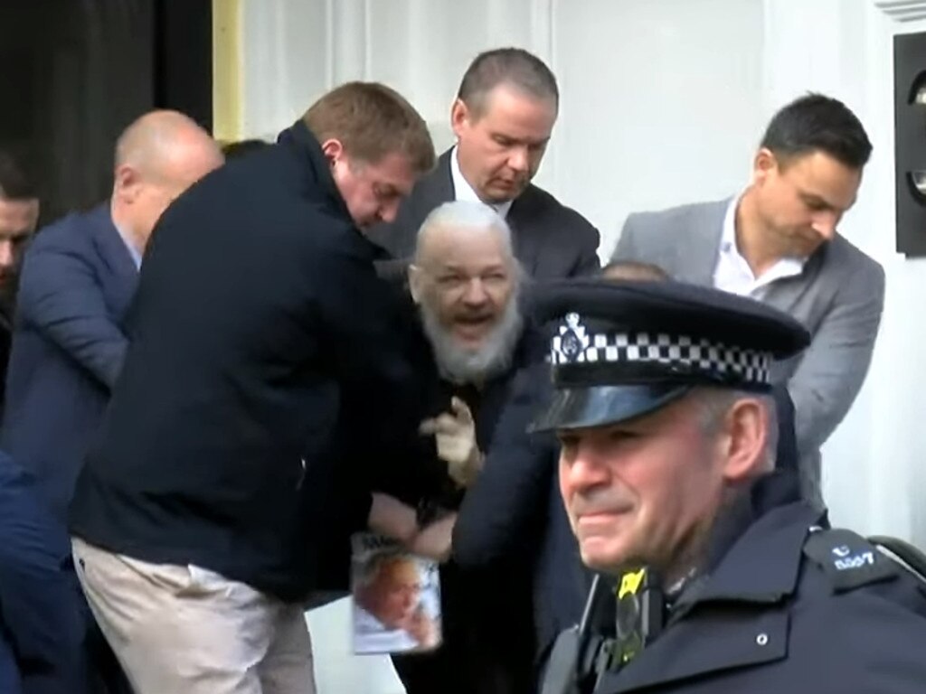 Julian Assange during his arrest at the Embassy of Ecuador in London.