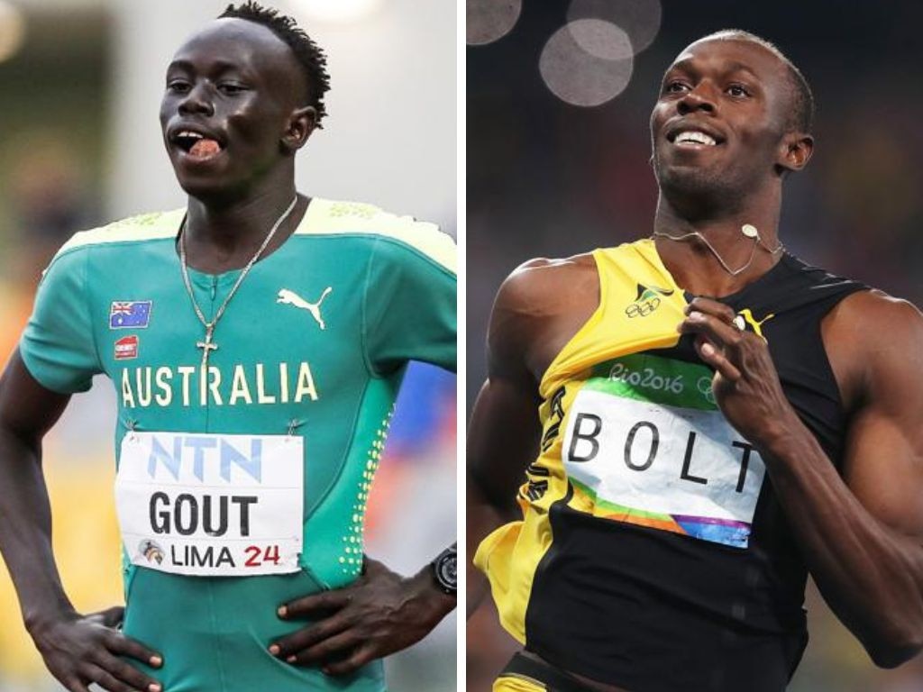 Gout Gout and Usain Bolt. Photos: Twitter/Phil Hillyard