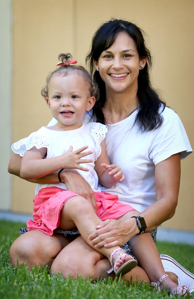 Jasmin Neyland with daughter Chloe Neyland, two and a half years. Chloe was born at 24 weeks’ gestation and is taking part in a Mater Research study. Photo: Steve Pohlner.