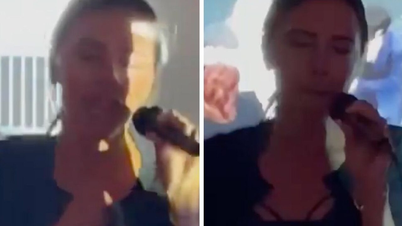 Victoria Beckham performs a Spice Girls hit during a family karaoke night.