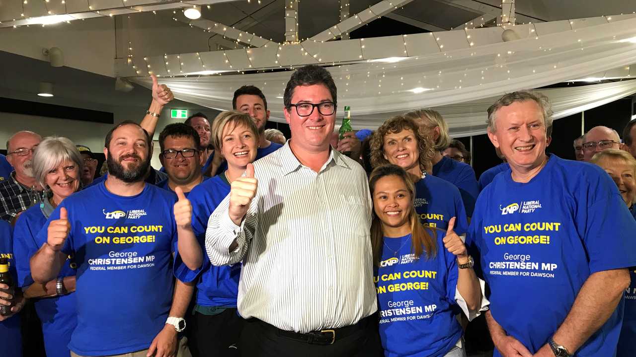 George Christensen with fiancee April, family and friends at his 2019 election night party. 