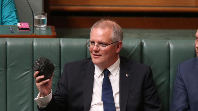 Then Treasurer Scott Morrison with a lump of coal at Question Time in 2017. Picture: Kym Smith