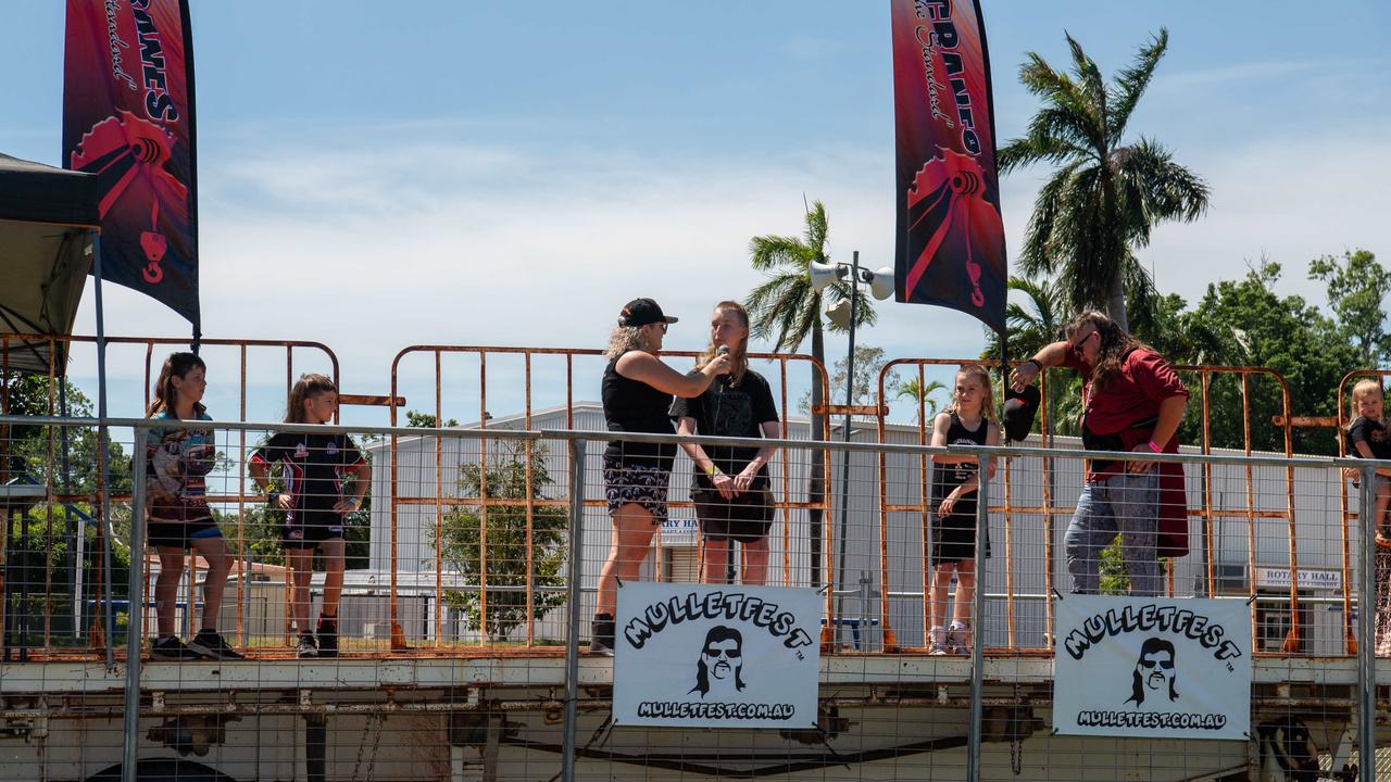 Mulletfest competition at the 2024 Top End Rock N Rodeo Muster at the Darwin Showgrounds. Picture: Pema Tamang Pakhrin.