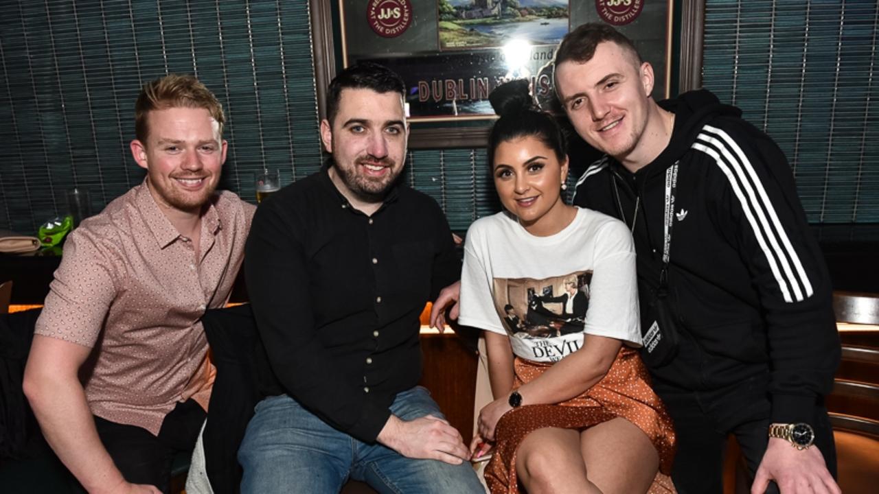 John Hale, Niall Prendergast, Loren Sadik and Kevin Reaney taking a break at Finn McCool's on Saturday.