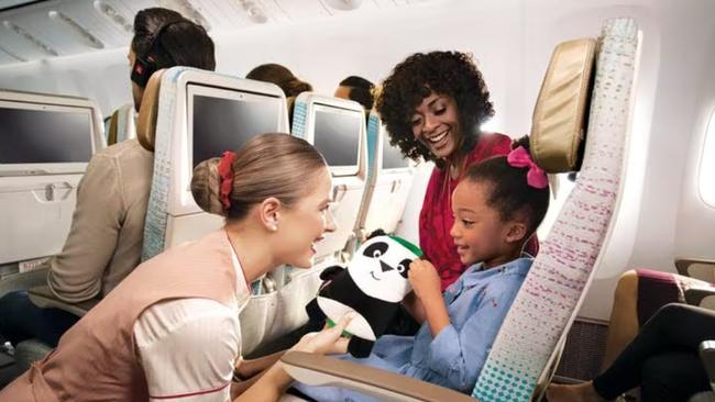 In-flight entertainment when travelling with children is essential. Picture: Emirates