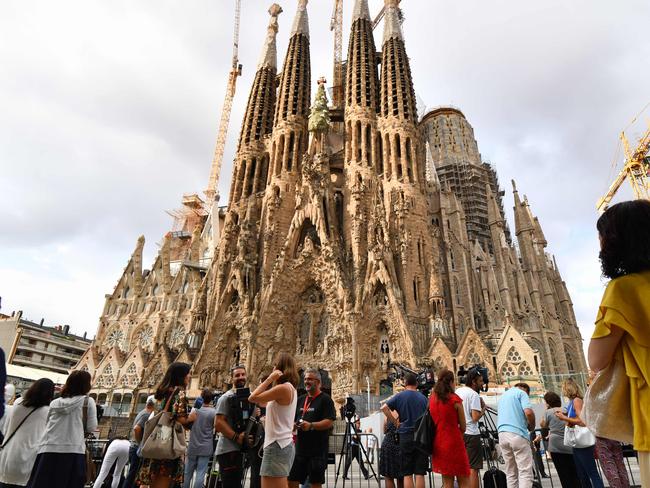 People gather at the iconic Sagrada Familia basilica in Barcelona. Picture: AFP/Pascal Guyot