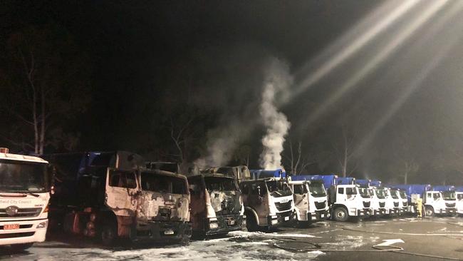 Fairfield city garbage trucks destroyed by a fierce fire at the council depot. Credit: Frank Carbone