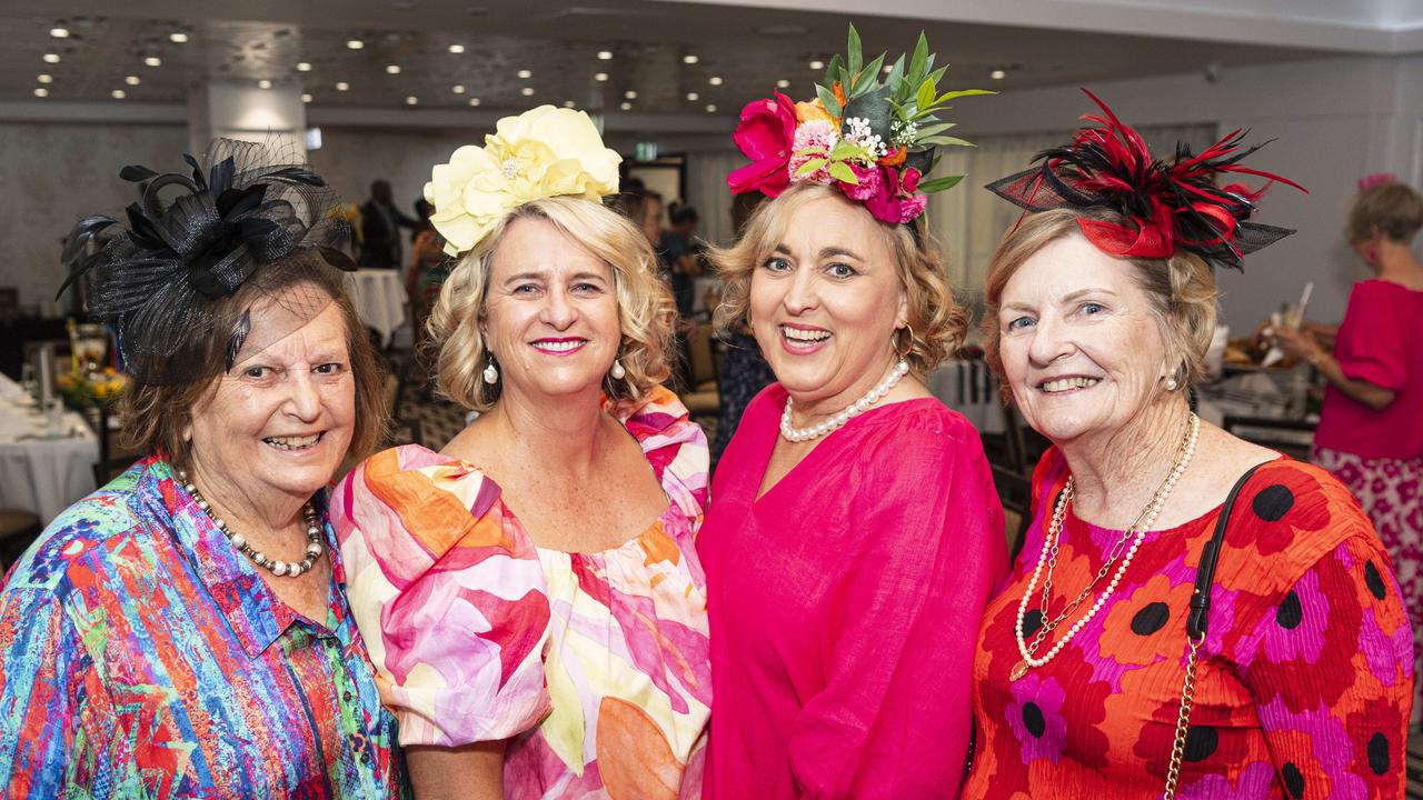 At Hope Horizons Melbourne Cup charity lunch are (from left) Helen Miller, Linda Mantova, Melinda Ott and Helen Vaughan, the lunch is hosted by Rotary Club of Toowoomba City at Burke and Wills Hotel, Tuesday, November 5, 2024. Picture: Kevin Farmer