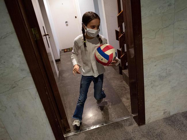 Children in Spain were able to play outside for the first time in six weeks on Sunday. Picture: AFP