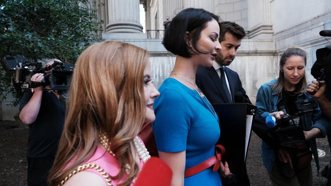 Jeffrey Epstein's alleged victims Sarah Ransome (C) and Elizabeth Stein (L) arrive at Manhattan Federal court for the sentencing of former socialite Ghislaine Maxwell on June 28, 2022 in New York City. Picture: Spencer Platt/Getty Images