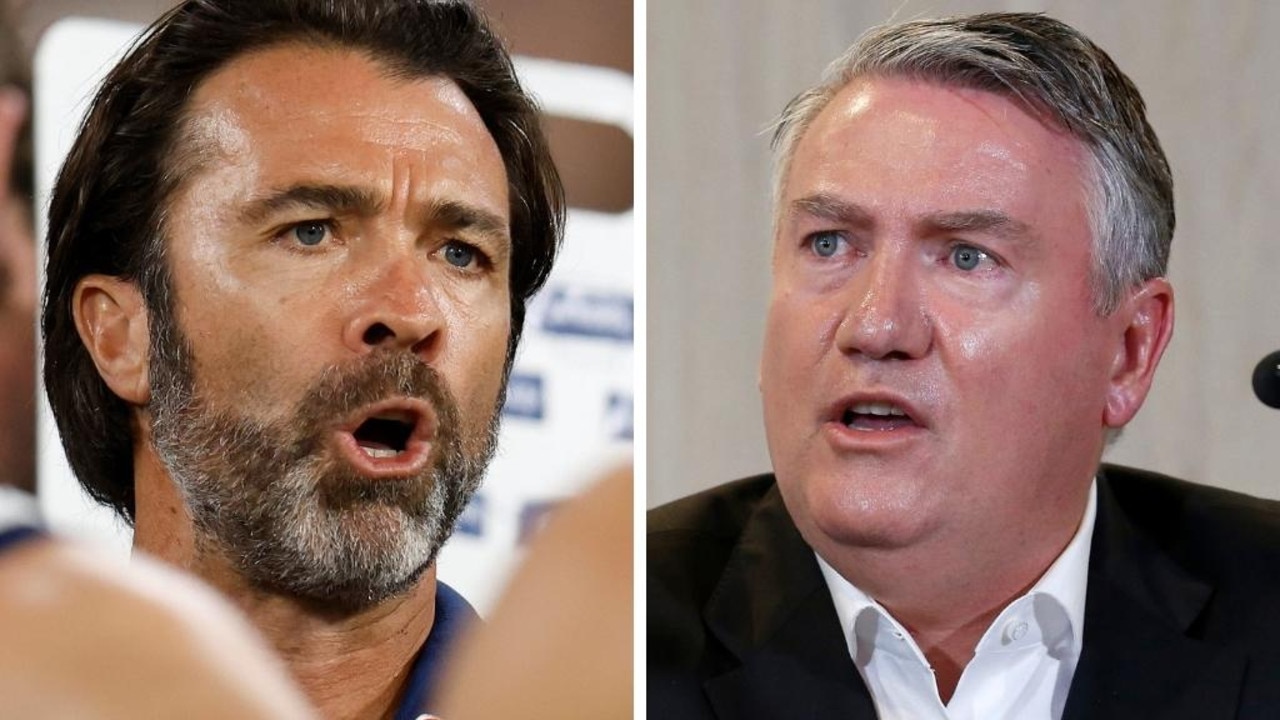 Geelong coach Chris Scott, left, and former Collingwood president Eddie McGuire, right