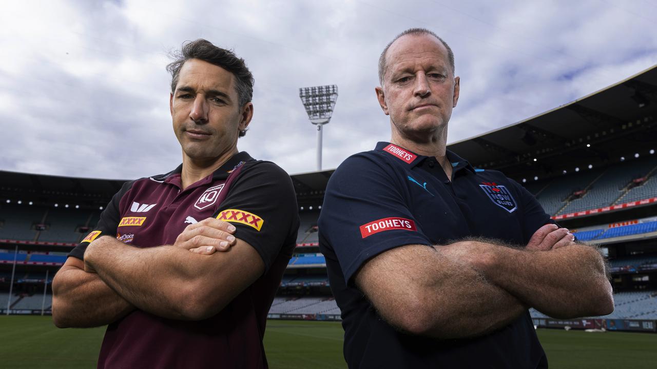 QLD Maroons head coach Billy Slater and NSW Blues head coach Michael Maguire. Photo by Daniel Pockett/Getty Images.