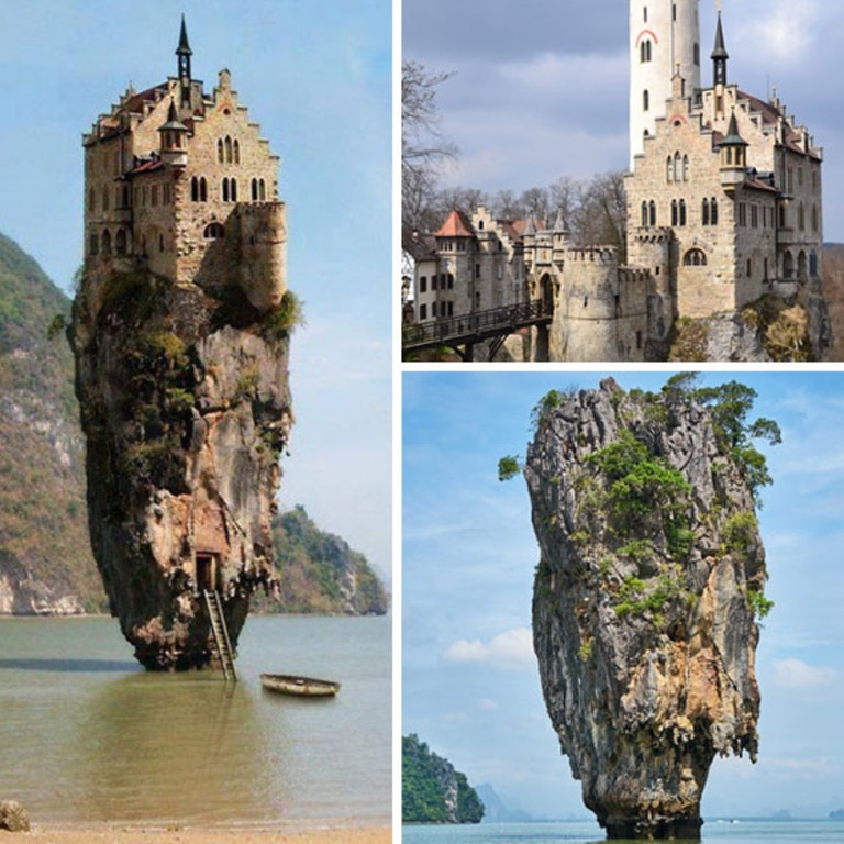 A reverse image search would have revealed the ‘Magic Castle’ on the left is a combination of two real photographs.