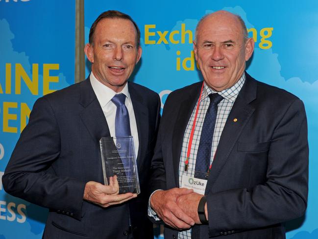 Stefan Romaniw of the Australian Federation of Ukrainian Organisation with former PM Tony Abbot.