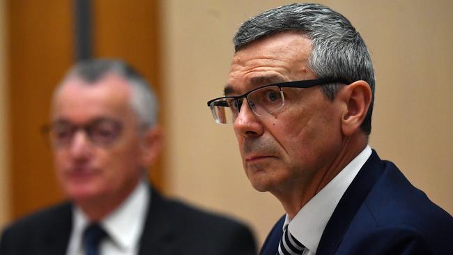 Acting Australia Post CEO Rodney Boys, right, with chairman Lucio Di Bartolomeo. Picture: Getty Images