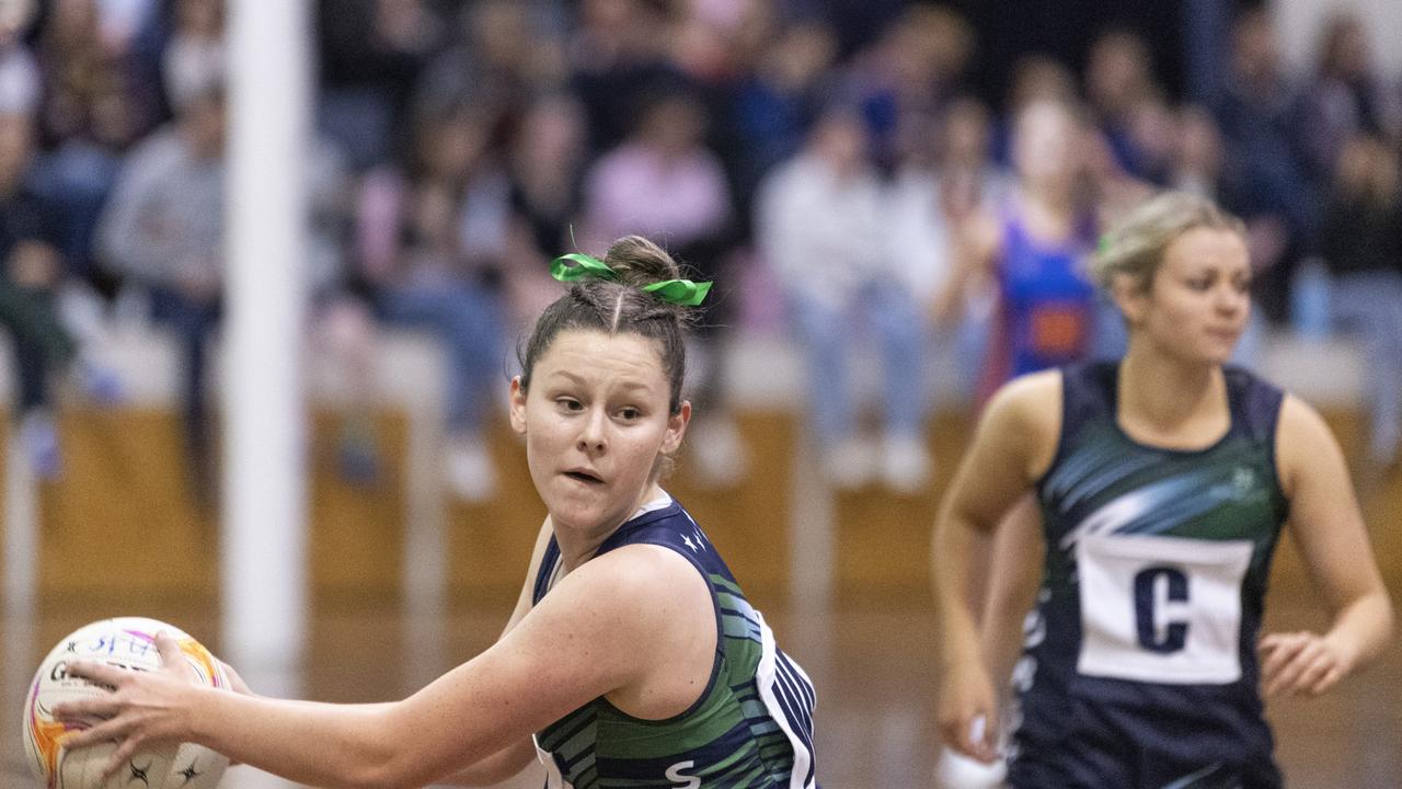 Jorja Bubb of St Ursula's Senior B against Downlands Second VII in Merici-Chevalier Cup netball at Salo Centre, Friday, July 19, 2024. Picture: Kevin Farmer