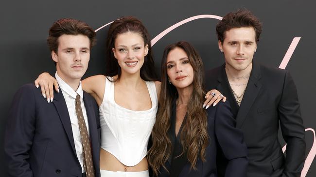Cruz Beckham, Nicola Peltz Beckham, Victoria Beckham and Brooklyn Peltz Beckham attend the premiere of 