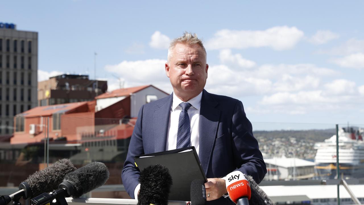 Tasmanian Premier Jeremy Rockliff press conference at The Tasman Hobart after calling an election for March 23rd. Picture: NCA NewsWire/ Nikki Davis-Jones