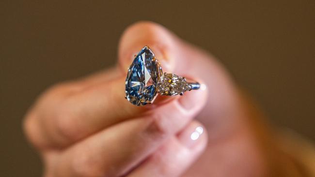 The Bleu Royal is the largest internally flawless fancy vivid blue diamond ever put up for auction. Picture: Pierre Albouy/AFP