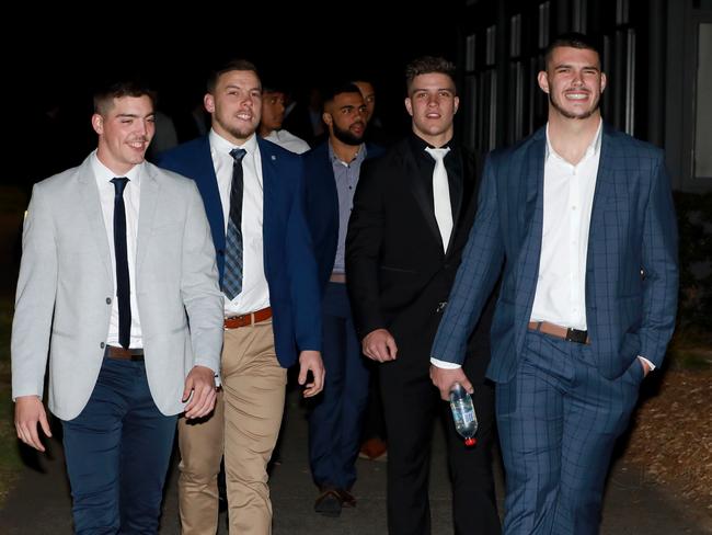 Bulldogs are all smiles turning up for the evening at Waterview, Homebush. Picture: Damian Shaw